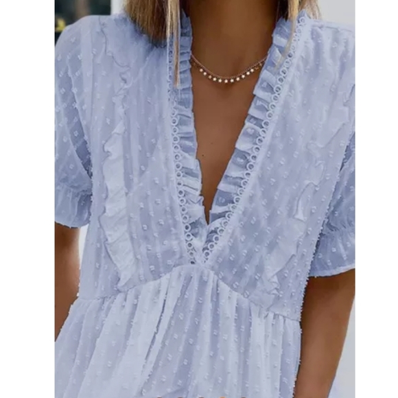 ❤New boutique deep v ruffle dot top - Picture 3 of 12